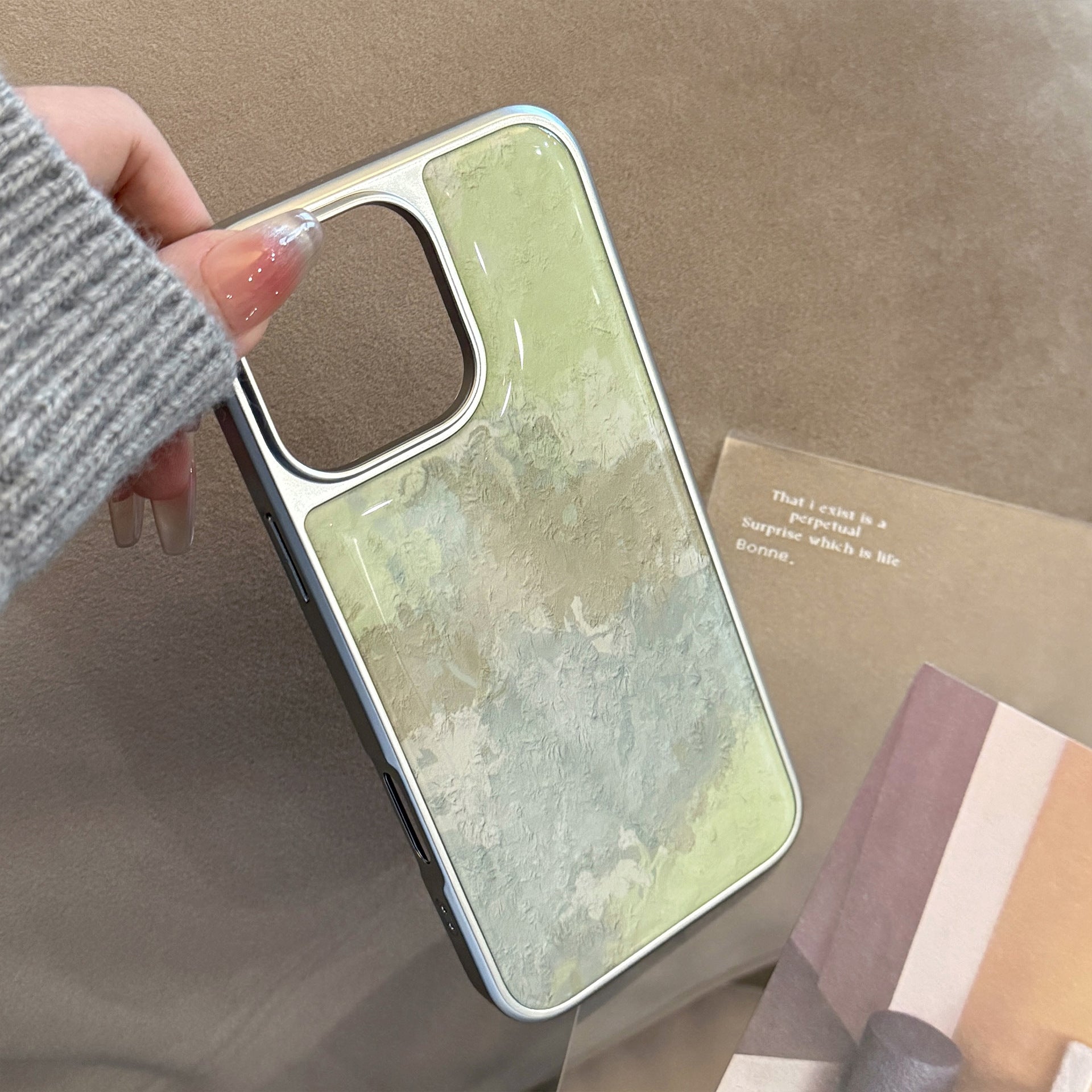 Fresh Green Oil Painting Suitable for Apple15promax Phone case iphone16Epoxy17Advanced14Electroplated Huawei
