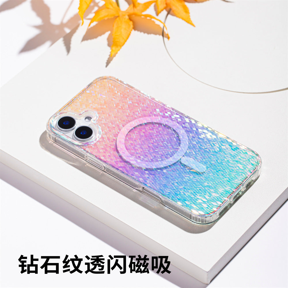 Apple17Phone case iPhone15Pro Magnetic case compatible with starry sky glitter16Protective Case Anti-Scratch Self-Repairing