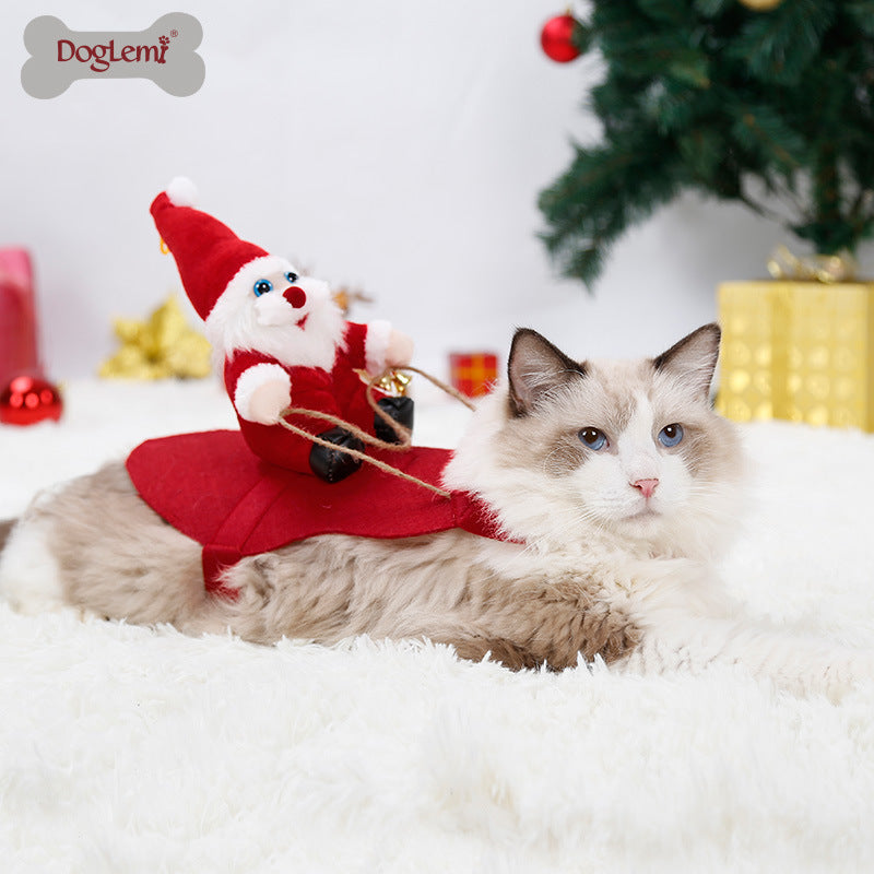 Pet Santa Clothes Reindeer Transformation Costume Holiday Funny Cute Dress Up Dog Cat Party Clothes
