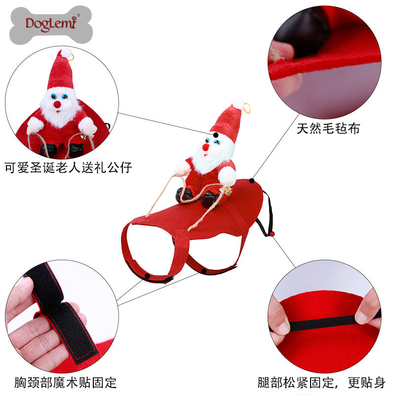 Pet Santa Clothes Reindeer Transformation Costume Holiday Funny Cute Dress Up Dog Cat Party Clothes