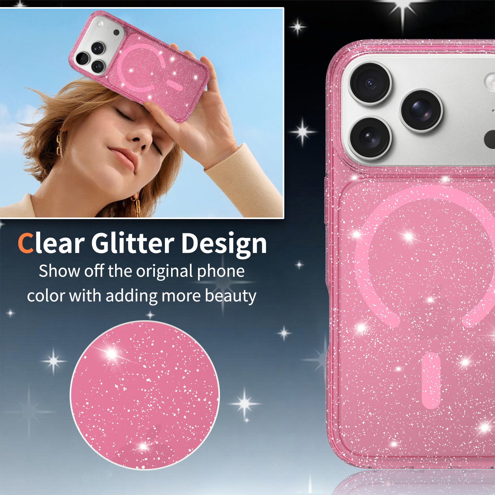 Sanfeng Compatible with Apple16Phone case iPhone17pro Glitter High Transparency Shockproof Protective Case15pm Protective Sleeve