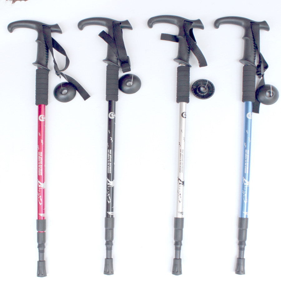 Hiking poles Outdoor products Camping climbing equipment Three-section shock-absorbing telescopic aluminum alloy walking hiking poles