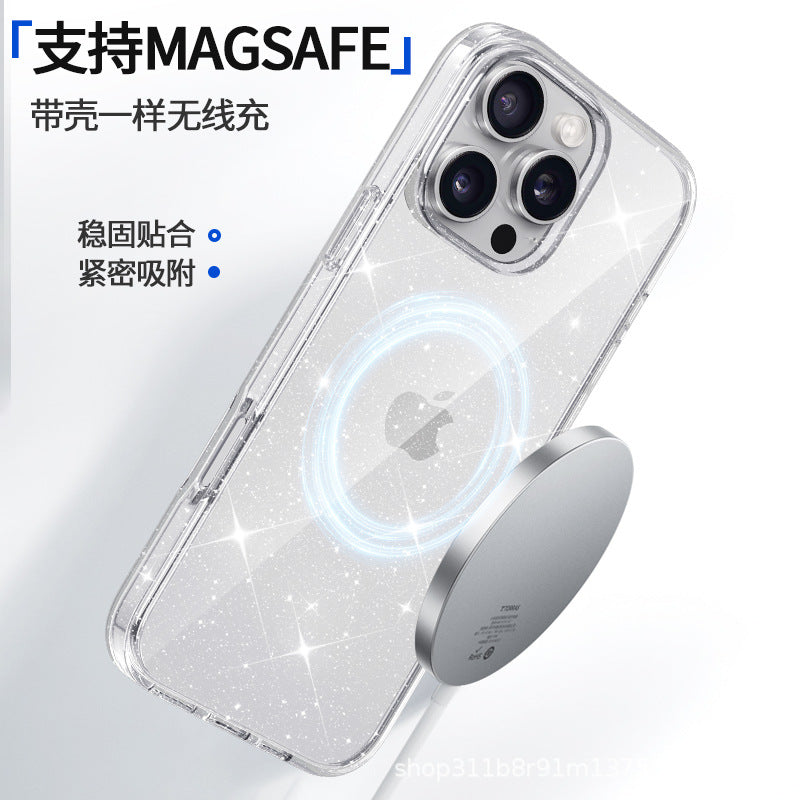 New for Apple iPhone17Magnetic Transparent Glitter Phone Case N52Magnetic Anti-drop16PRO Protective Sleeve