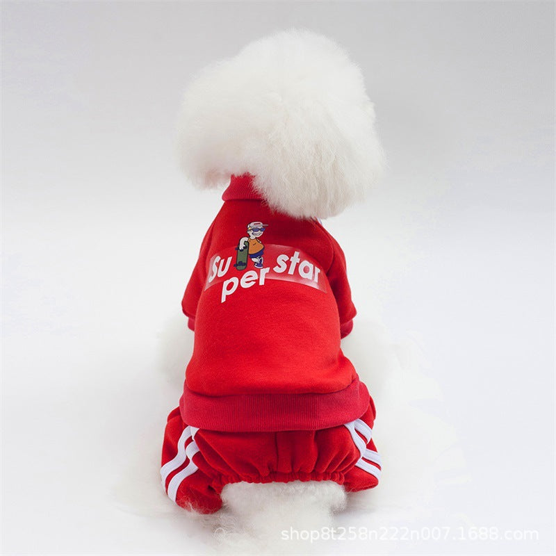 Small dog four-legged sweater Teddy Bigbear Pomeranian autumn and winter dog sportswear trendy skateboard kid puppy clothes