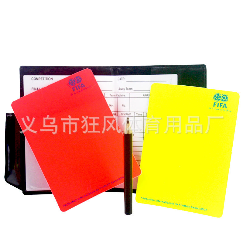 Football red and yellow card referee card set, football match referee supplies, red card and yellow card record book, free leather case and pen.