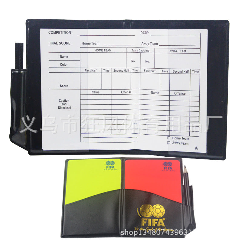 Football red and yellow card referee card set, football match referee supplies, red card and yellow card record book, free leather case and pen.