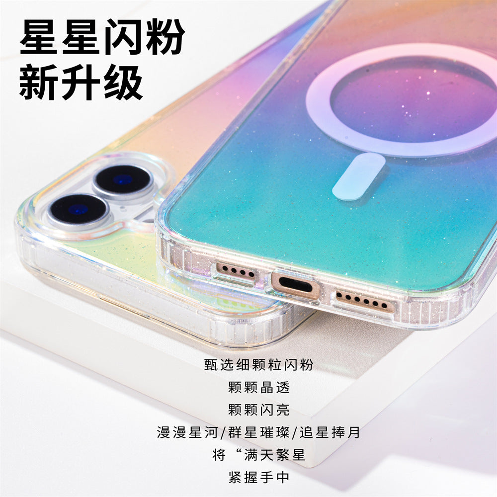 Apple17Phone case iPhone15Pro Magnetic case compatible with starry sky glitter16Protective Case Anti-Scratch Self-Repairing