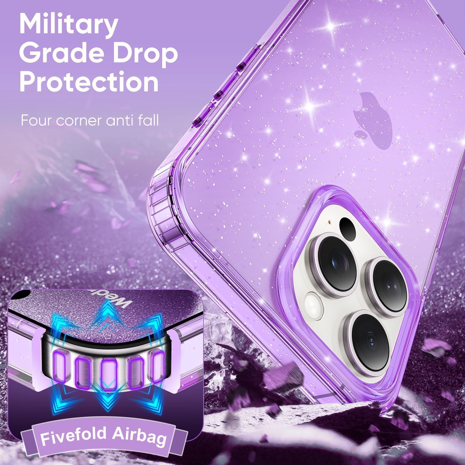 Apple17Phone case iPhone15Pro Magnetic case compatible with starry sky glitter16Protective Case Anti-Scratch Self-Repairing