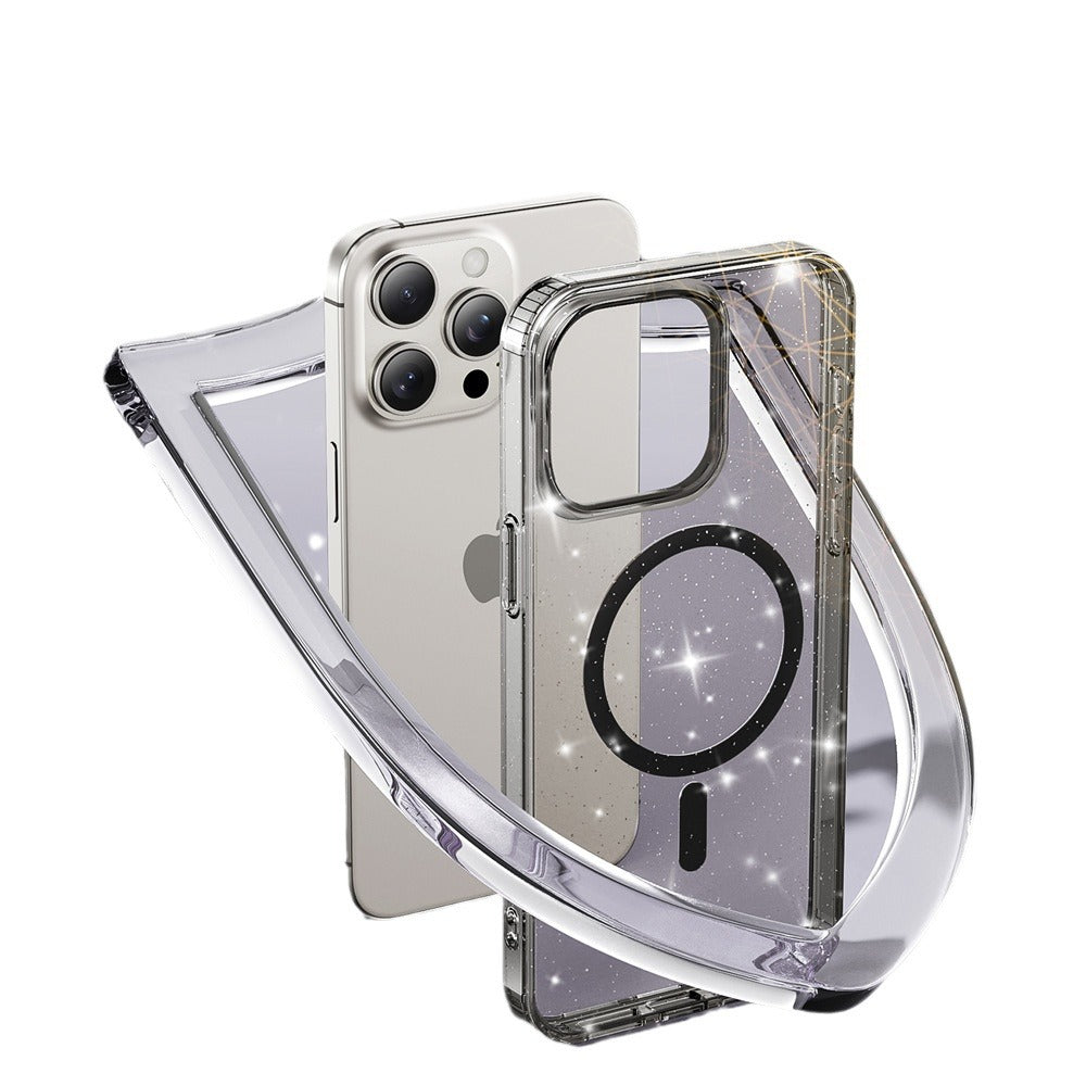 Apple17Phone case iPhone15Pro Magnetic case compatible with starry sky glitter16Protective Case Anti-Scratch Self-Repairing