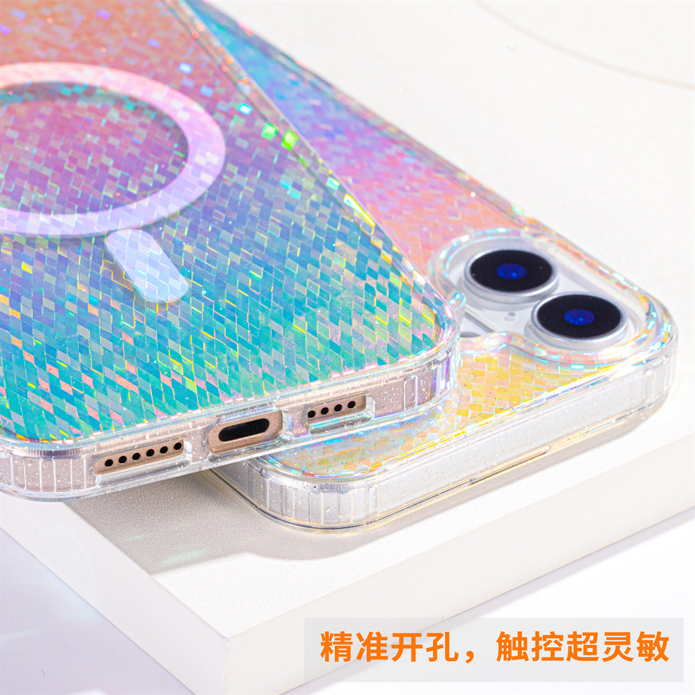 Apple17Phone case iPhone15Pro Magnetic case compatible with starry sky glitter16Protective Case Anti-Scratch Self-Repairing
