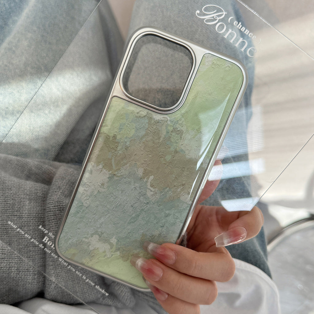 Fresh Green Oil Painting Suitable for Apple15promax Phone case iphone16Epoxy17Advanced14Electroplated Huawei
