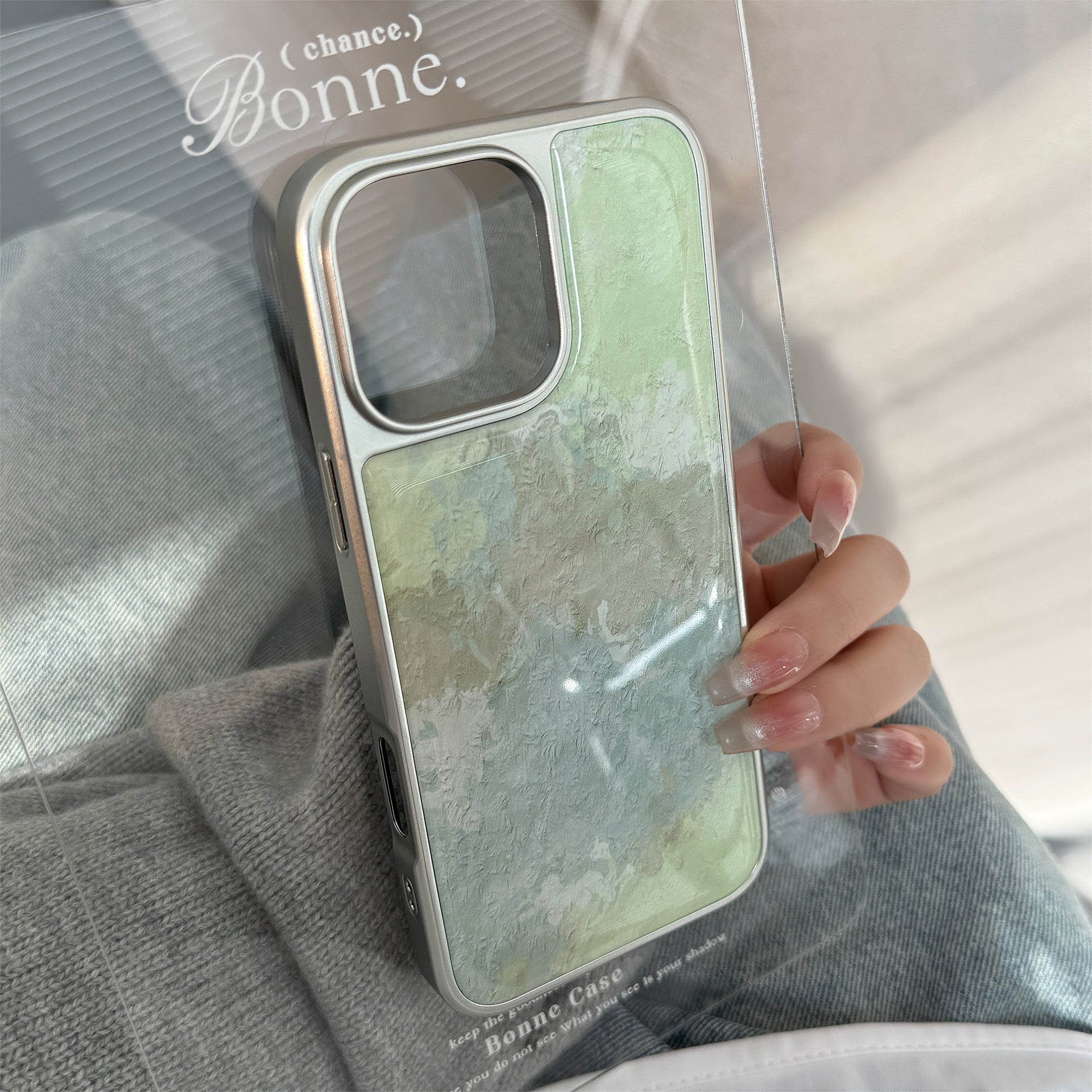 Fresh Green Oil Painting Suitable for Apple15promax Phone case iphone16Epoxy17Advanced14Electroplated Huawei
