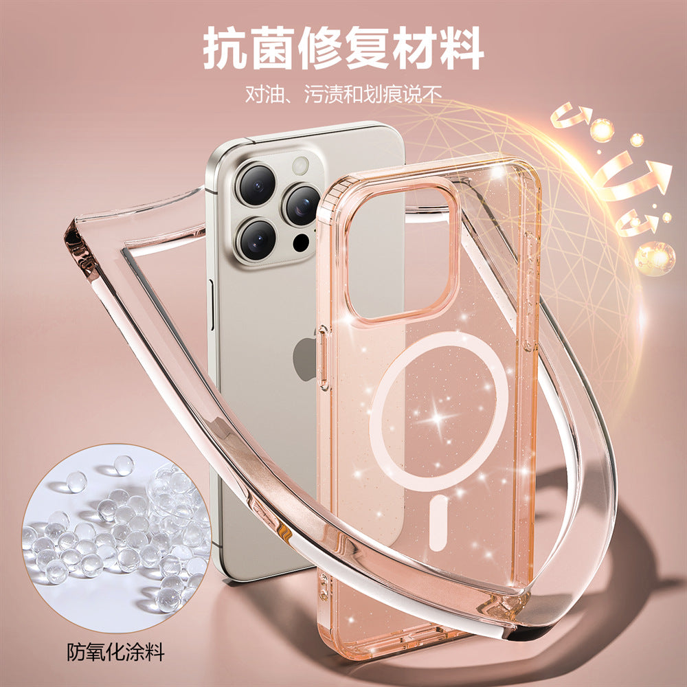 Apple17Phone case iPhone15Pro Magnetic case compatible with starry sky glitter16Protective Case Anti-Scratch Self-Repairing