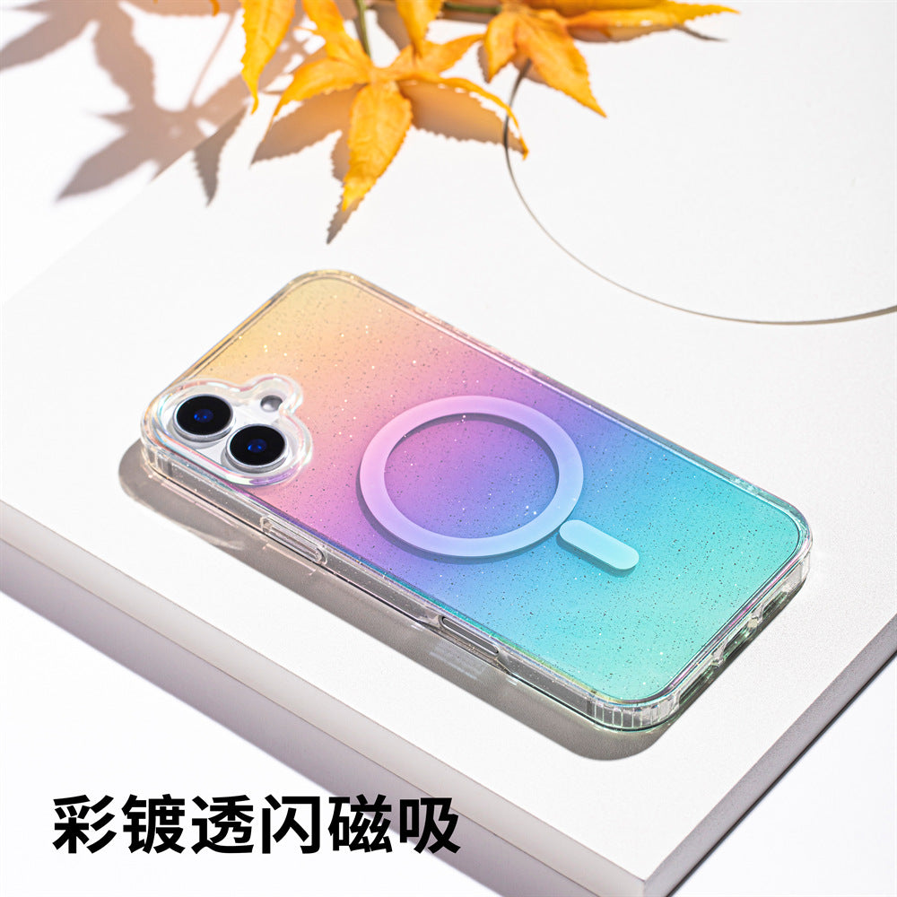Apple17Phone case iPhone15Pro Magnetic case compatible with starry sky glitter16Protective Case Anti-Scratch Self-Repairing
