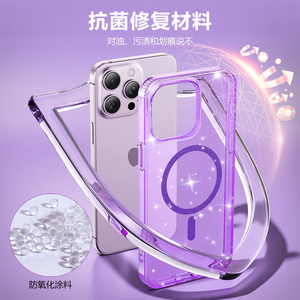 Apple17Phone case iPhone15Pro Magnetic case compatible with starry sky glitter16Protective Case Anti-Scratch Self-Repairing