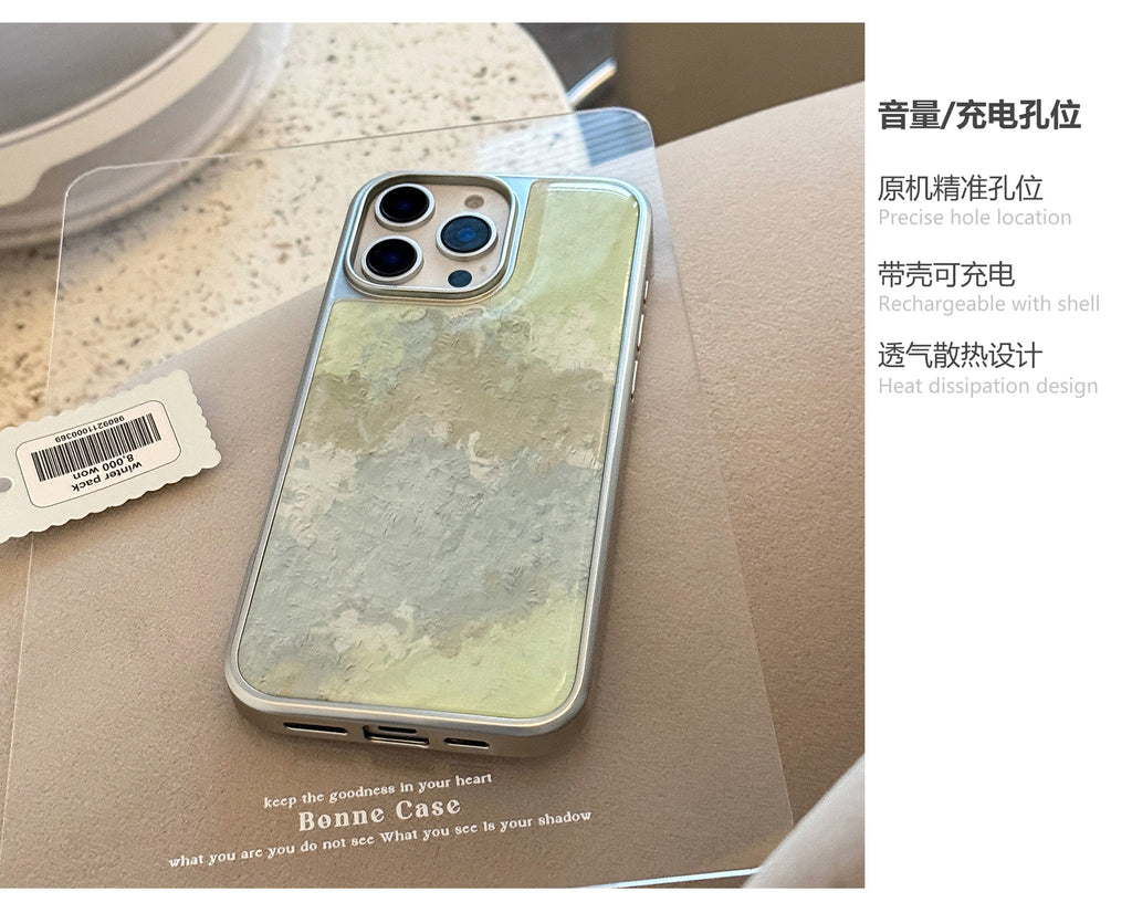 Fresh Green Oil Painting Suitable for Apple15promax Phone case iphone16Epoxy17Advanced14Electroplated Huawei