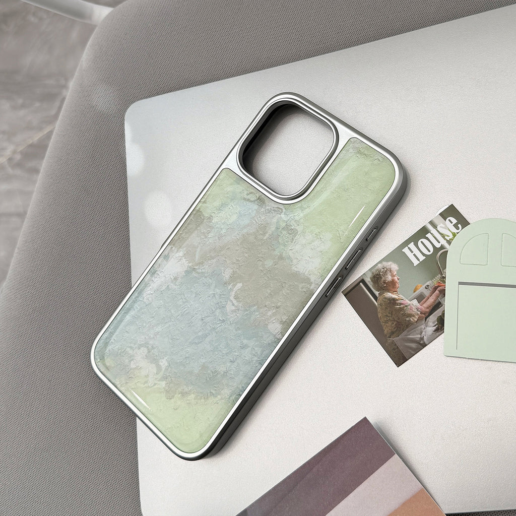 Fresh Green Oil Painting Suitable for Apple15promax Phone case iphone16Epoxy17Advanced14Electroplated Huawei