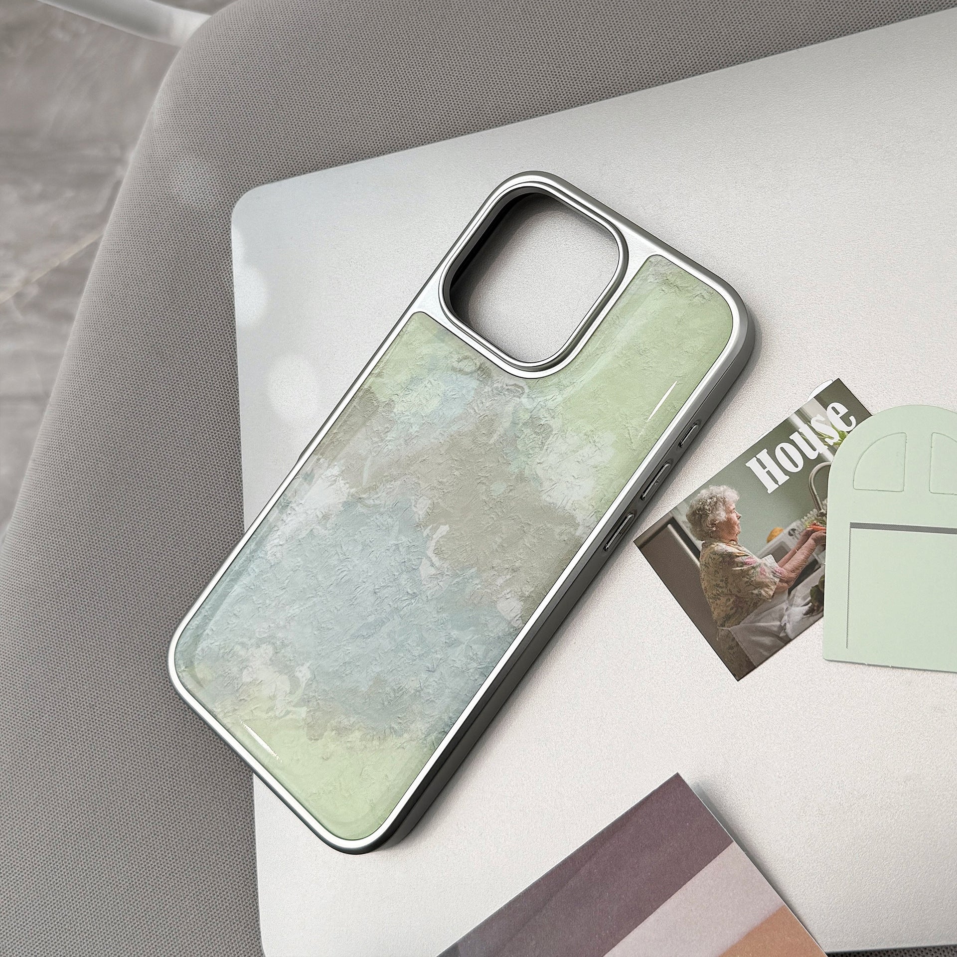 Fresh Green Oil Painting Suitable for Apple15promax Phone case iphone16Epoxy17Advanced14Electroplated Huawei