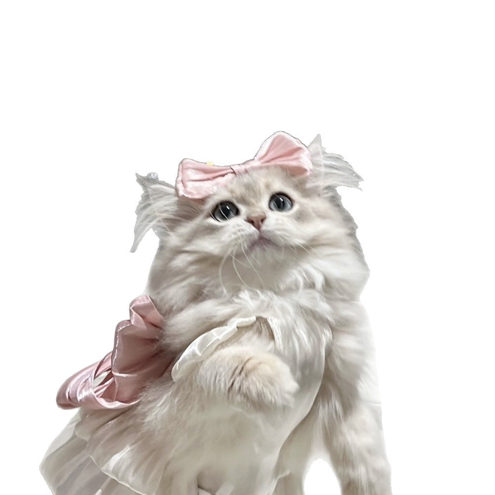 Cute Pet Cat Skirt Spring/Summer Dog Suspender Skirt Traction Pink Streamer Skirt Maltese Yorkshire