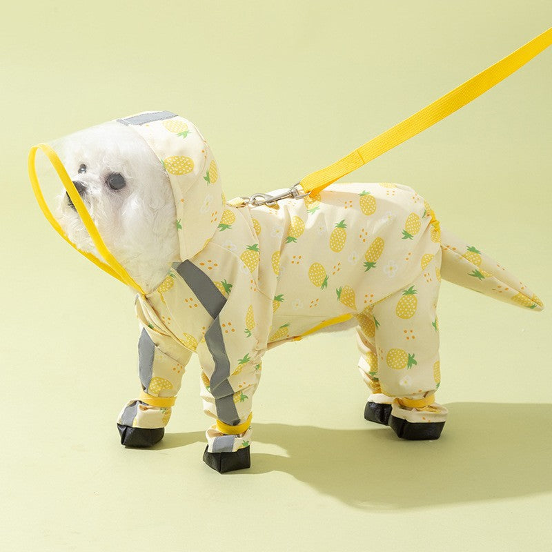 Dog rainy day four-legged waterproof three-dimensional dinosaur bag tail dog teddy poncho medium and large dog golden retriever pet raincoat