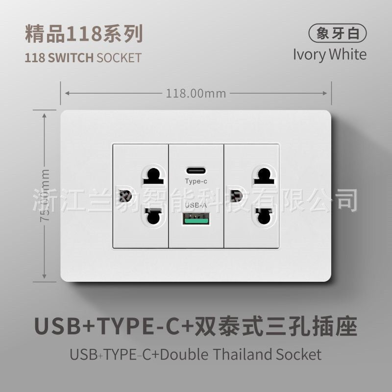 Thai American standard socket panel 118 type switch Italian American standard six-hole USB wall international multi-function three-hole Europe