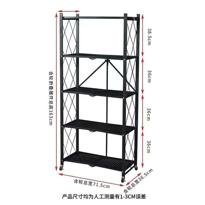 Household Shelf Household Floor Storage Rack Kitchen Multi-layer Carbon Steel Folding Storage Rack Installation-free Shelf