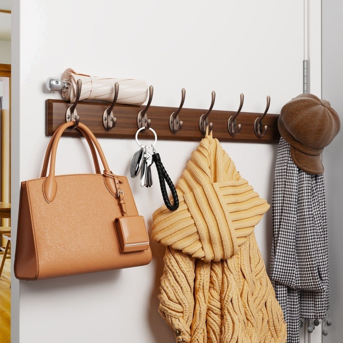 Hanging hanger, wall hanging clothes hook on the wall, hanging coat hook entering the door, entrance door, back door key, no punching solid wood