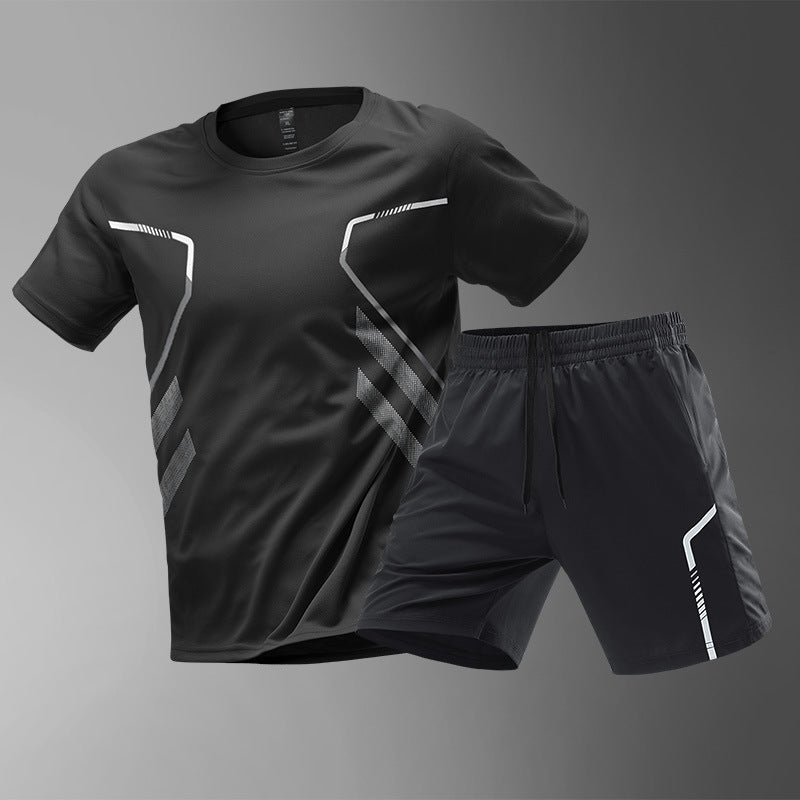 Ice silk sportswear suit men's running quick-drying clothes t-shirt short-sleeved shorts summer fitness football training clothes equipment