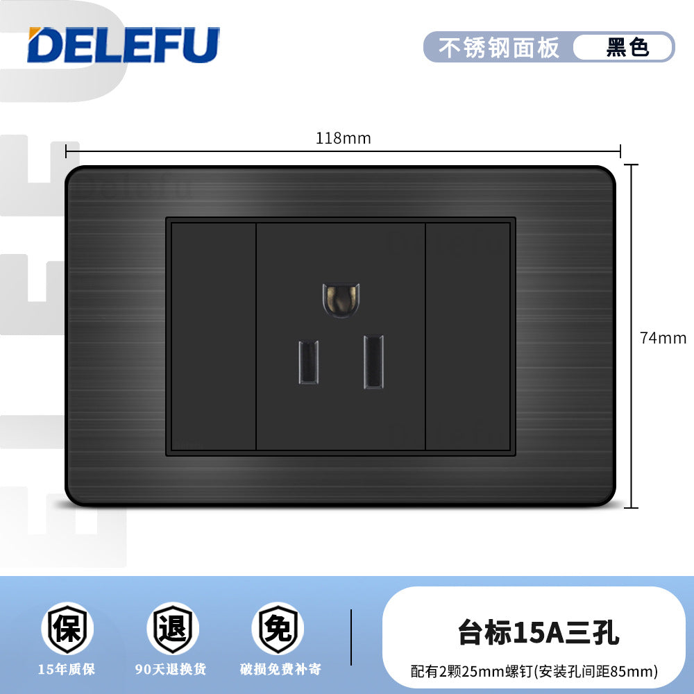 One piece of hair generation black plug stainless steel American standard type-C fast charging socket table standard switch usb into the wall type