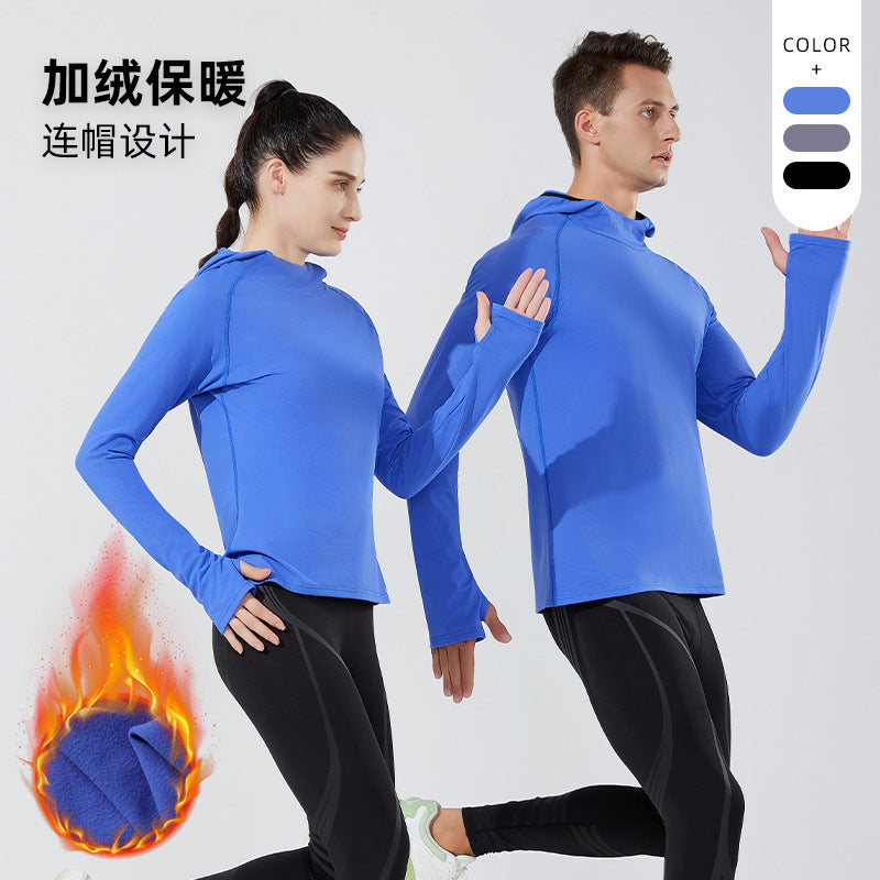 Autumn and winter new men and women couples hooded velvet sports yoga top outdoor casual jacket outdoor running long sleeves