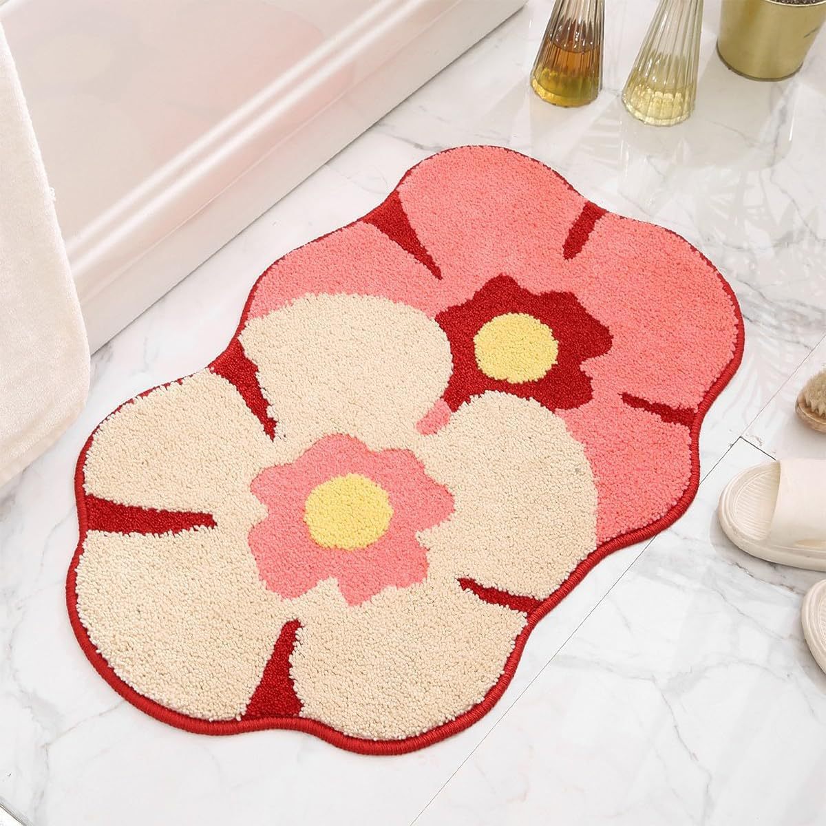 Small fresh new imitation cashmere flower porch toilet bathroom bathroom water absorption non-slip quick drying home foot cushion