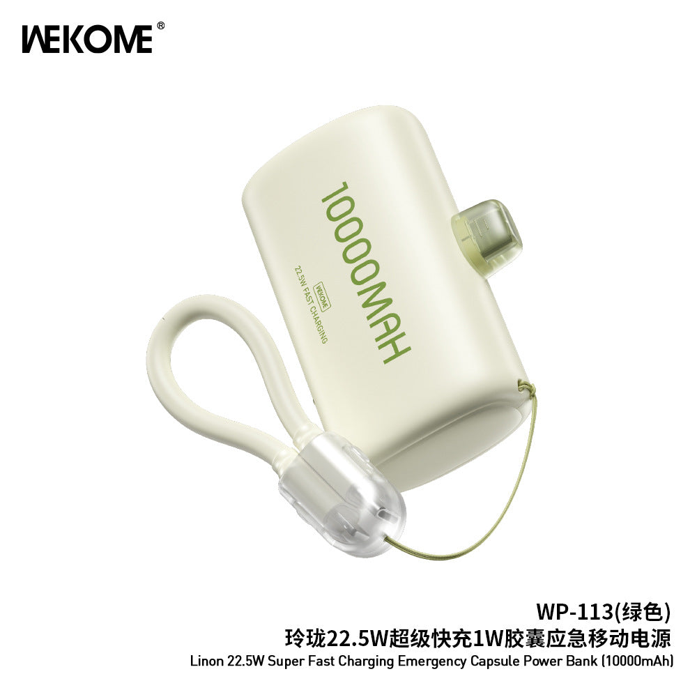 WEKOME mobile power bank fast charging with cable 3C certification, small and portable mini capsule power bank 10,000 mAh