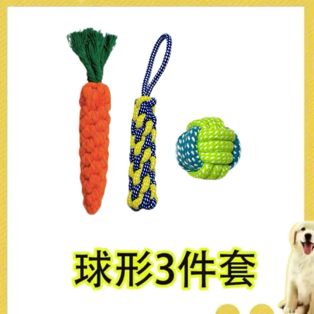 Dog Grinding Tooth Bite-resistant Cotton Rope Toy Small and Medium-sized Dog Dog Toy Knot Toy Frisbee Set Pet Supplies