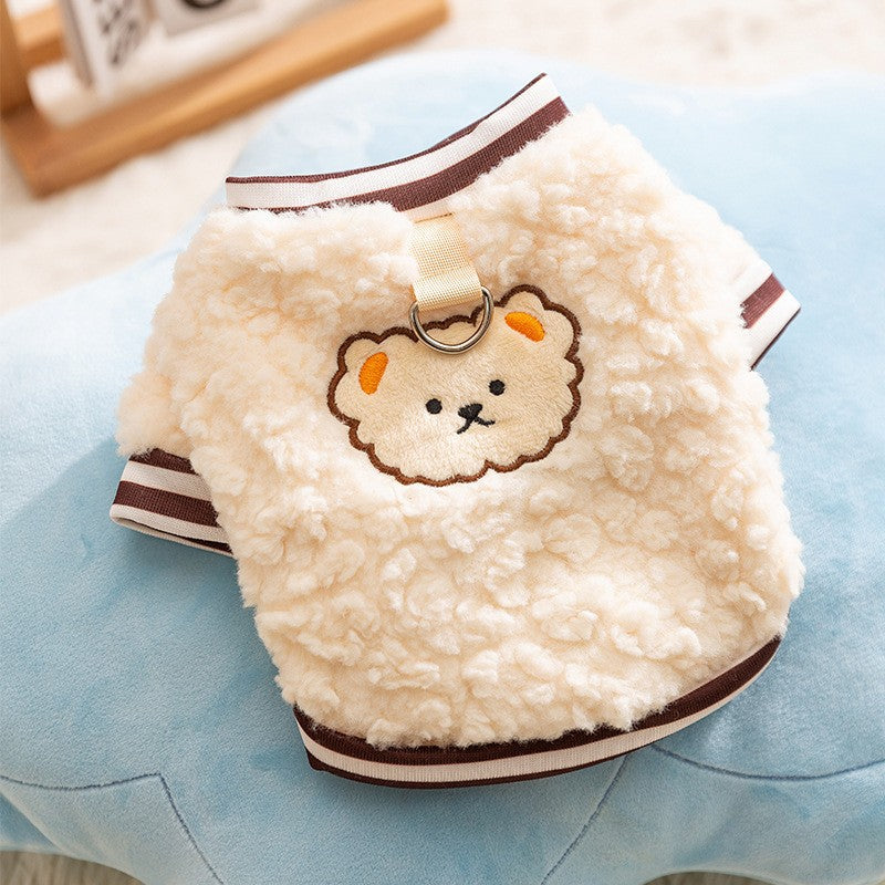 Autumn and winter dog clothes cute little sheep wool jacket can be pulled winter teddy than bear small and medium dog clothing