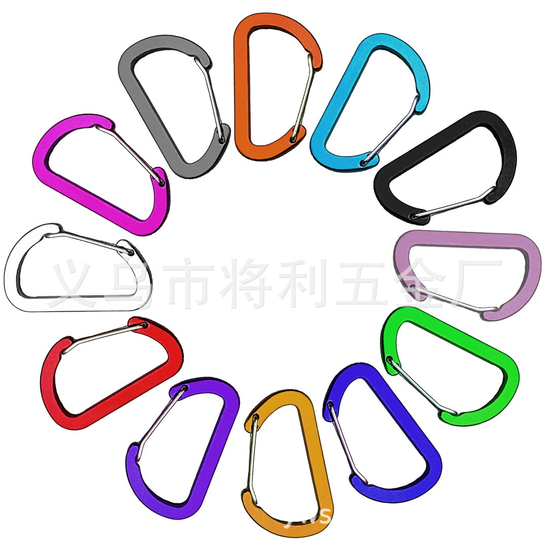 D-shaped steel wire buckle, color full flat aluminum alloy steel wire spring buckle, outdoor mountaineering, camping and fishing portable quick hanging