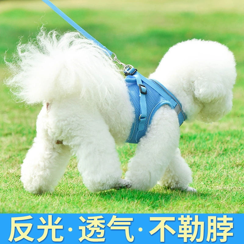 Summer dog reflective adjustable leash vest breathable chest strap small dog leash dog leash pet supplies
