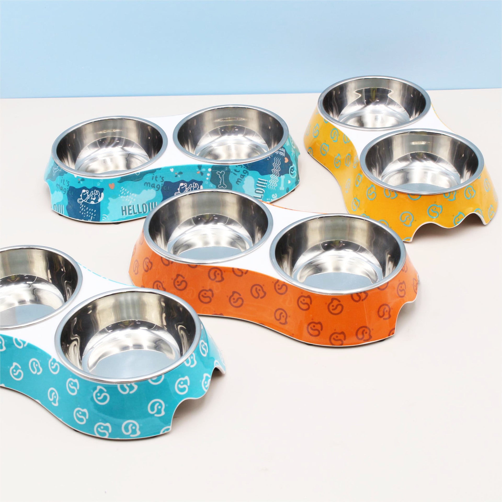 Spot wholesale pet melamine double bowl stainless steel food grade material cat dog pet drinking water feeding pet bowl
