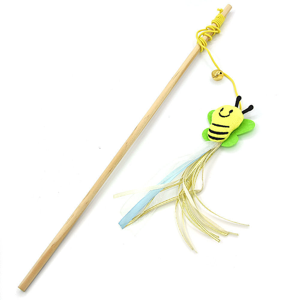 Cat toy wooden pole cat teaser stick linen mouse gray white handheld interactive cat teaser handle wooden handle manufacturer spot batch