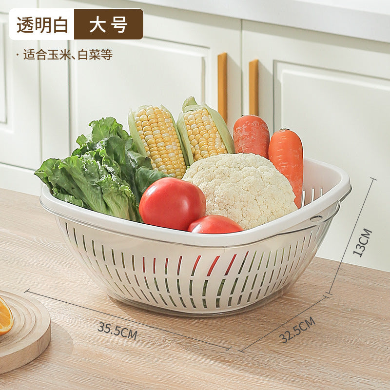 The vegetable washing basin is thickened and enlarged, the vegetable basket is large, the kitchen supplies are household artifacts, and the food-grade fruit plate is double-layer drain basket.