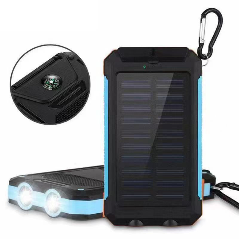 New strong waterproof solar mobile power supply 20000mah compass mobile phone Amazon with double light power bank