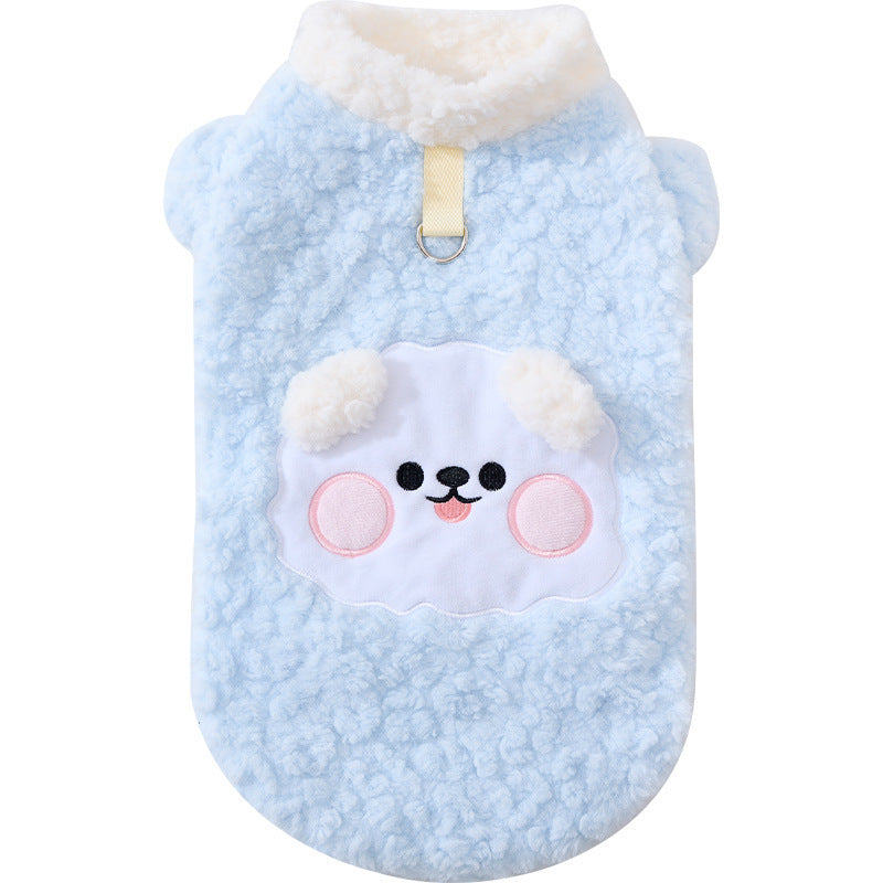 Autumn and winter cute super cute plush thickened clothes medium and small dogs cold protection warm cat and dog plush clothes spot wholesale