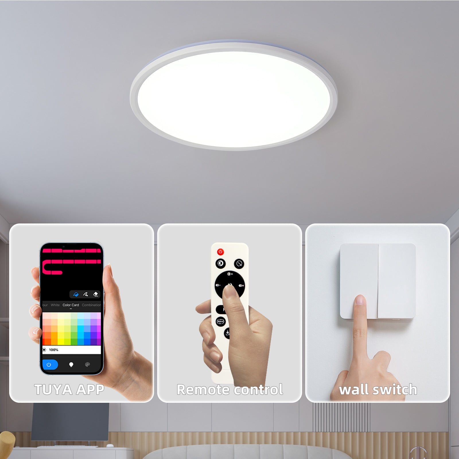 Cross-border intelligent backlight RGBIC colorful horse racing ceiling light ultra-thin adjustable Alexa voice bedroom living room light