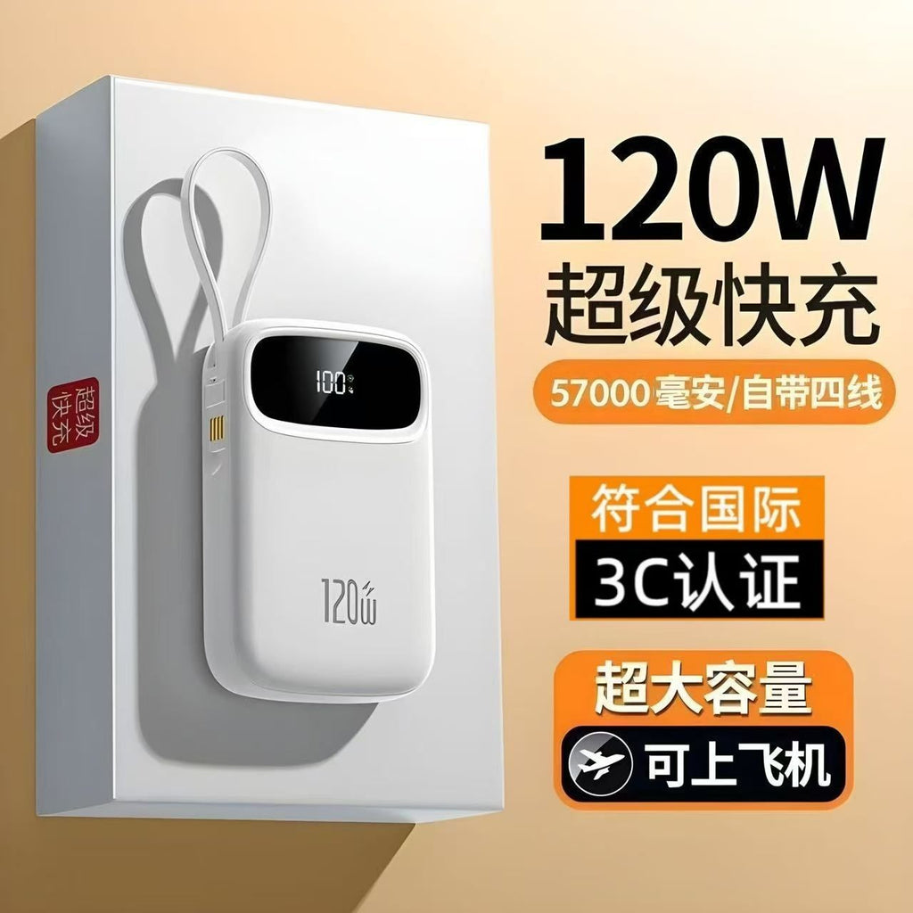 3C certification 120W super fast charge 57000mAh large capacity power bank with line portable mobile phone 50,000
