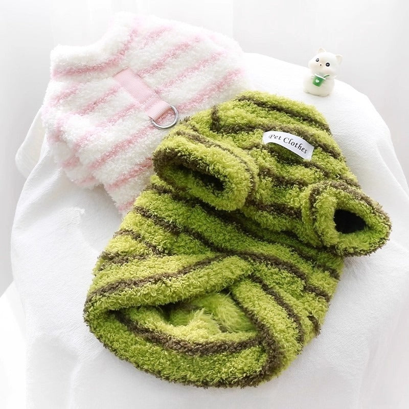 Thickened thermal striped sweater universal for cats and dogs, Bichon Schnauzer Teddy dog clothes can be sent one piece with velvet.