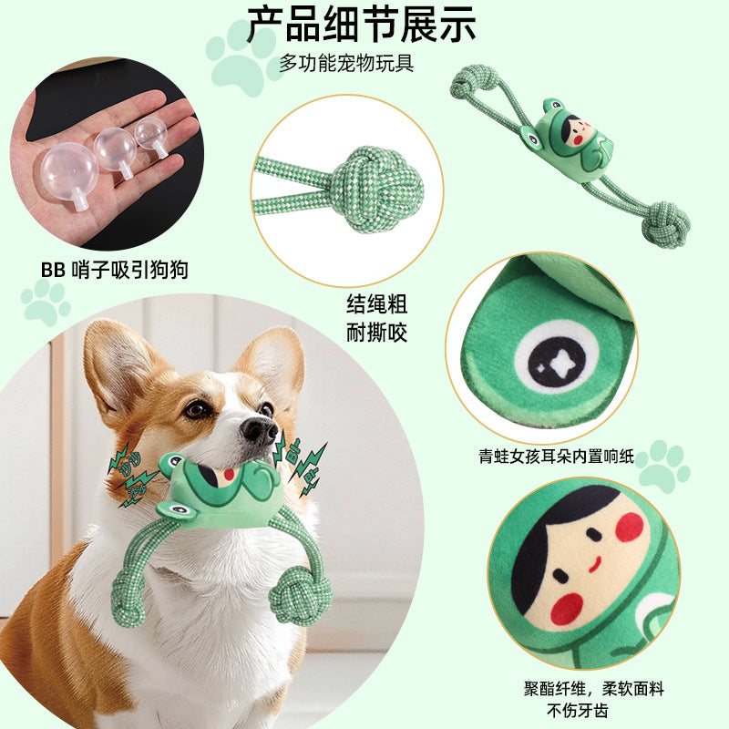 Cross-border Hot Sale Frog Girl Knot Sound Interactive Dog Pet Toy Bob Grinding Teeth Plush Cartoon Series