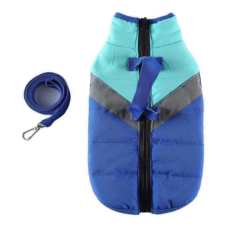 Cross-border popular pet autumn and winter clothes windproof and cold-proof puppy jacket integrated chest and back can pull dog cotton-padded clothes