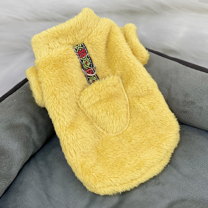 Ultra small dog cat clothes autumn and winter plush four-legged small size puppy teacup dog belt traction thickened warm