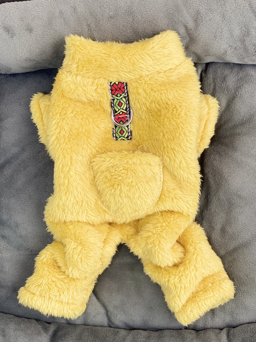 Ultra small dog cat clothes autumn and winter plush four-legged small size puppy teacup dog belt traction thickened warm