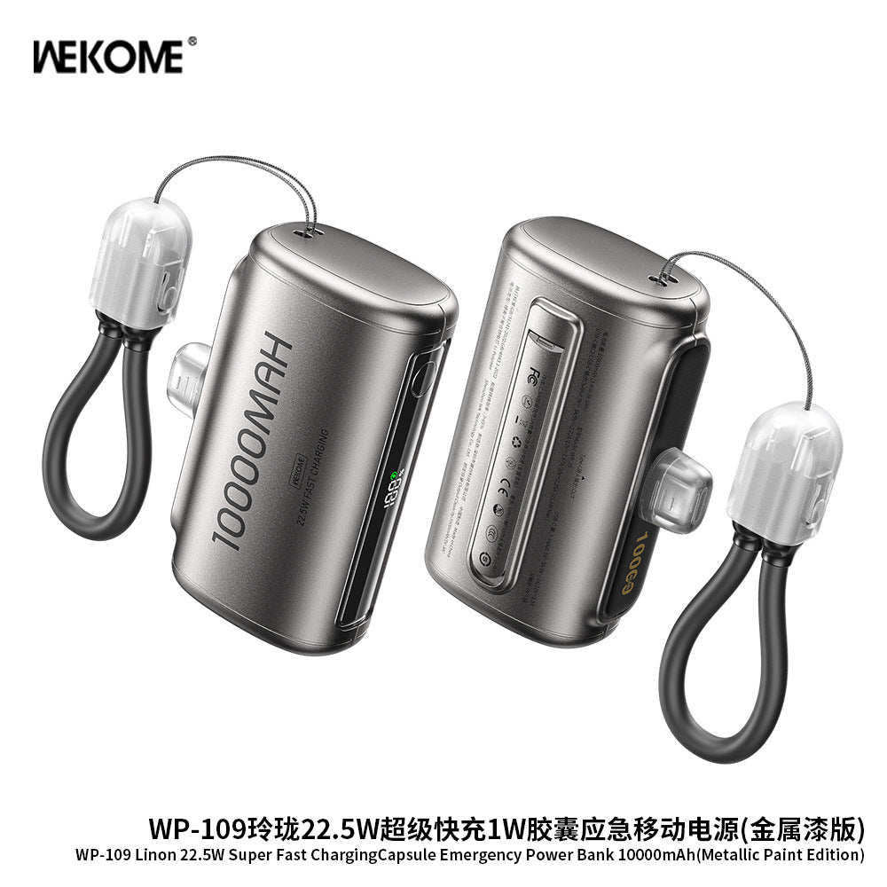 WEKOME mobile power bank fast charging with cable 3C certification, small and portable mini capsule power bank 10,000 mAh