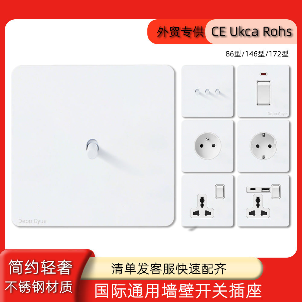 Foreign trade simple wind stainless steel switch panel 86 type concealed Hong Kong and Macao British standard European socket brass lever